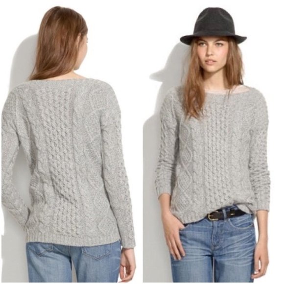 MADEWELL Sweater Boat Neck Cable Knit Chunky Tunic Light Gray Pullover Small - Picture 5 of 7